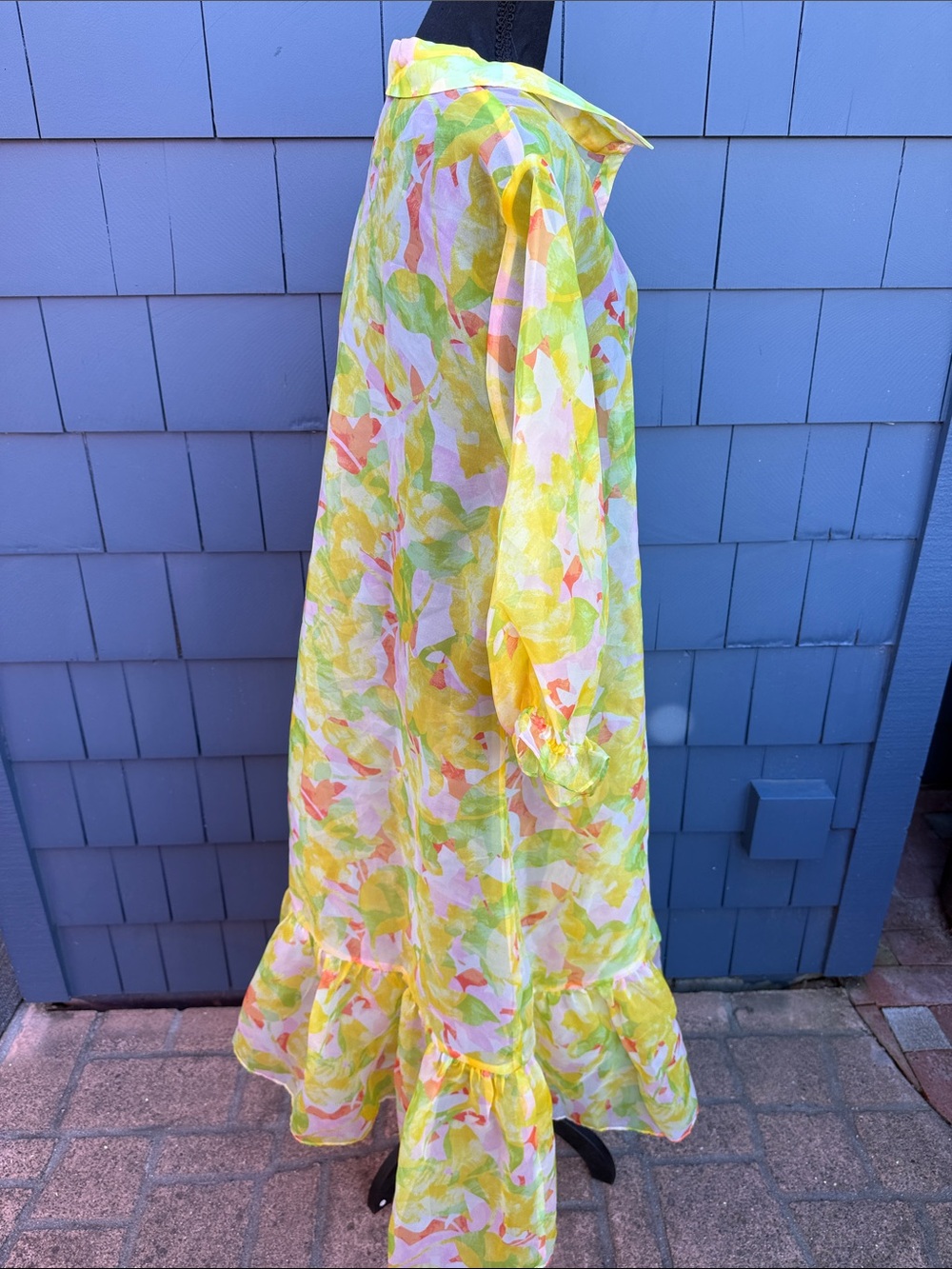 C Wonder 2X Christian Soriano Yellow & Pastel Floral Button-Front Dress sheer - Picture 6 of 12